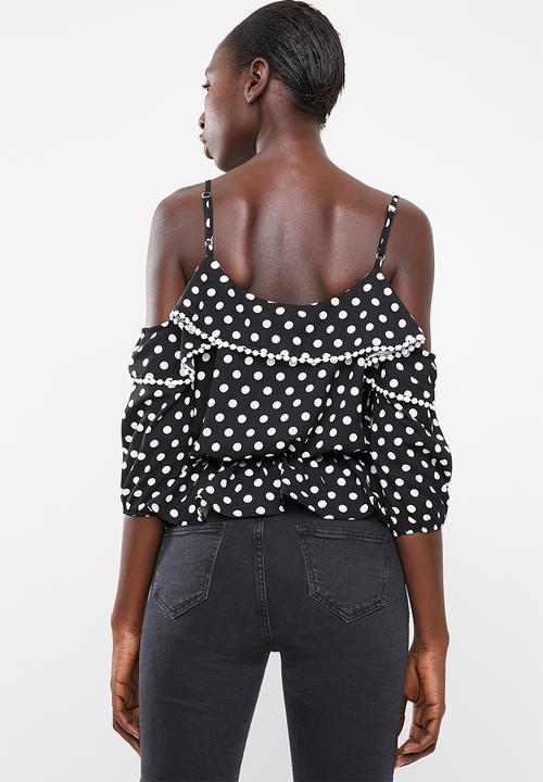 SISSY BOY - Frilly blouse - black & white