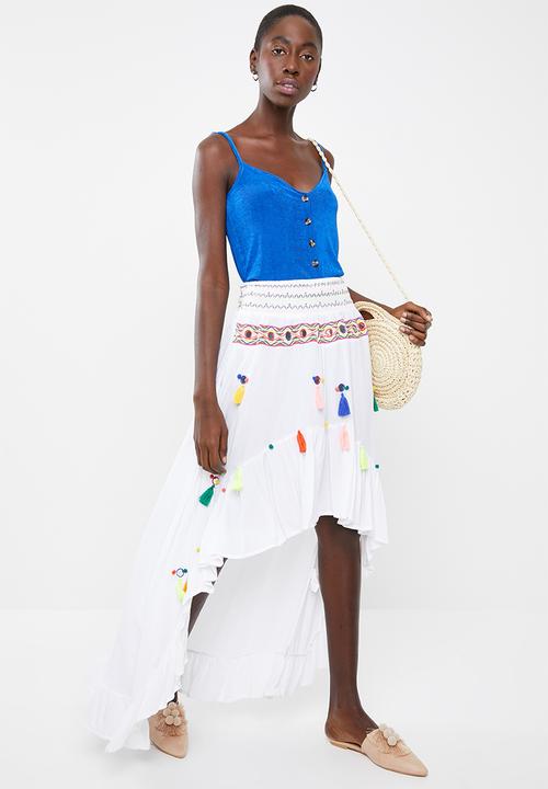 Missguided - Multi tassel mirror skirt - white