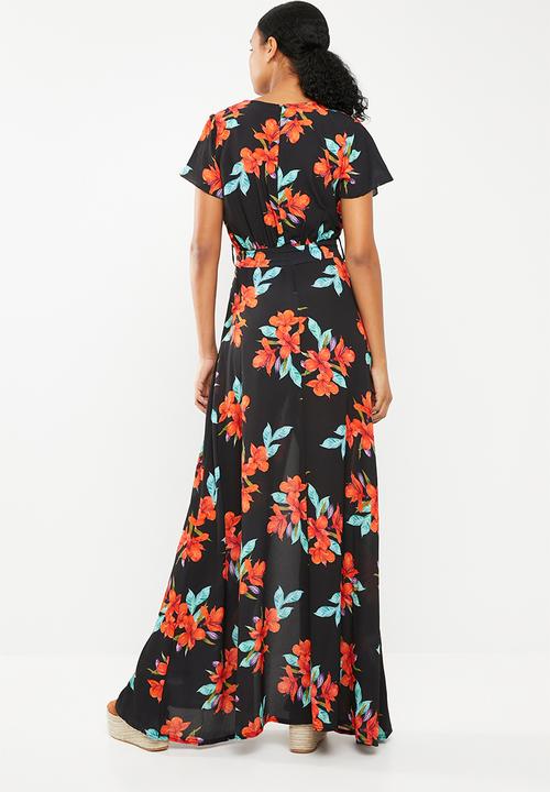 Missguided - Plunge wrap floral maxi dress - multi