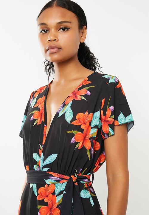 Missguided - Plunge wrap floral maxi dress - multi