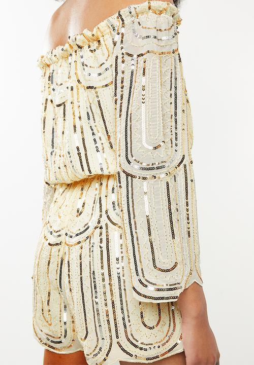 STYLE REPUBLIC - Sequinned playsuit - cream