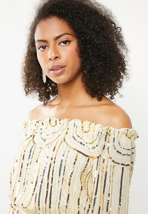STYLE REPUBLIC - Sequinned playsuit - cream