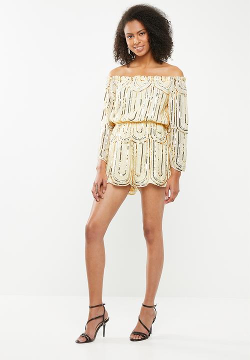 STYLE REPUBLIC - Sequinned playsuit - cream