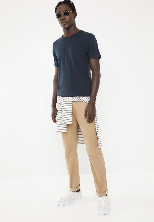 Brave Soul - Arkham plain chest pocket tee - navy 