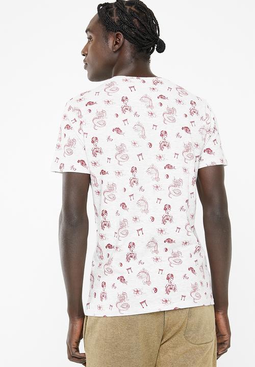 Brave Soul - Aki short sleeve tee - grey & burgundy