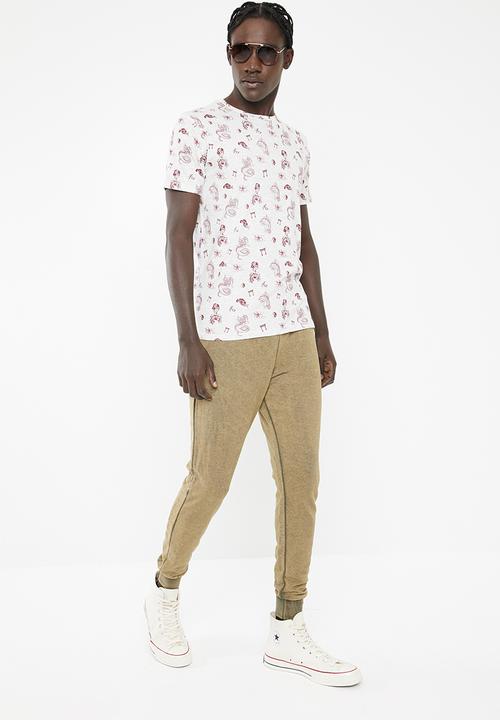 Brave Soul - Aki short sleeve tee - grey & burgundy