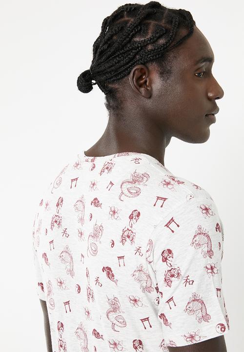 Brave Soul - Aki short sleeve tee - grey & burgundy