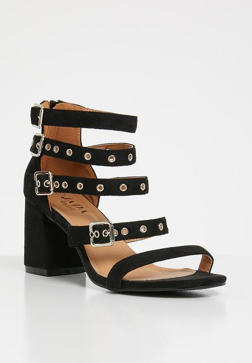 Jada - Buckle detail strappy heels - black