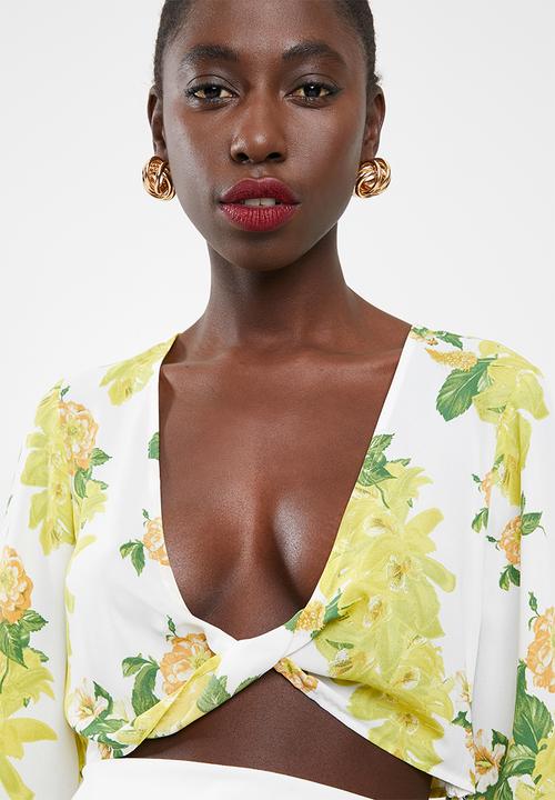 Missguided - Twist front flare sleeve crop top floral - multi