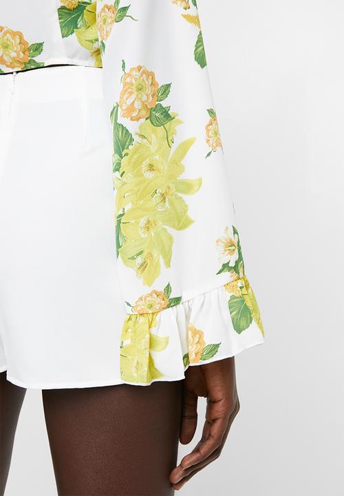 Missguided - Twist front flare sleeve crop top floral - multi