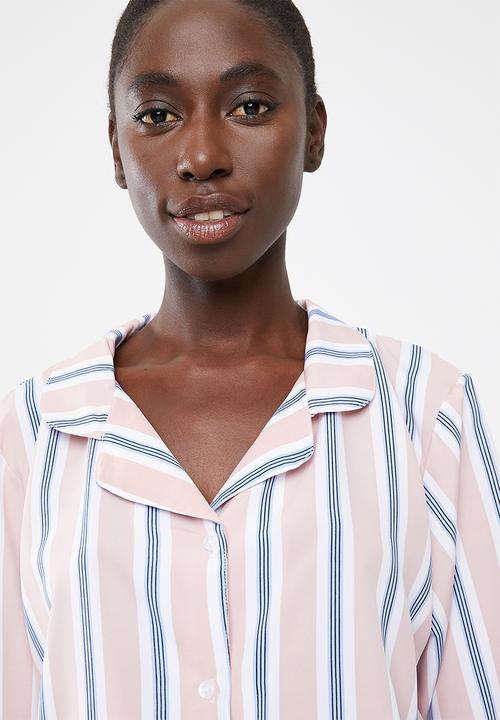 Missguided - Long sleeve short pj set stripe - pink