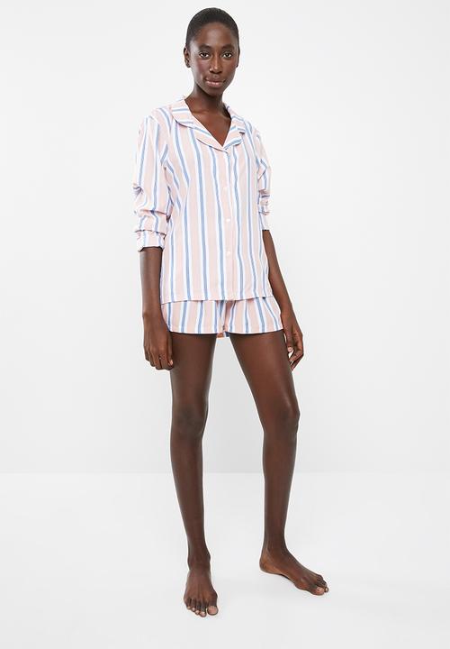 Missguided - Long sleeve short pj set stripe - pink