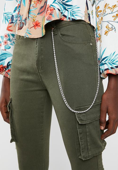 Missguided - Sinner high waisted combat skinny - khaki green