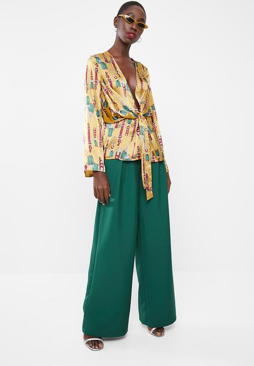 Missguided - Satin drape blouse - yellow