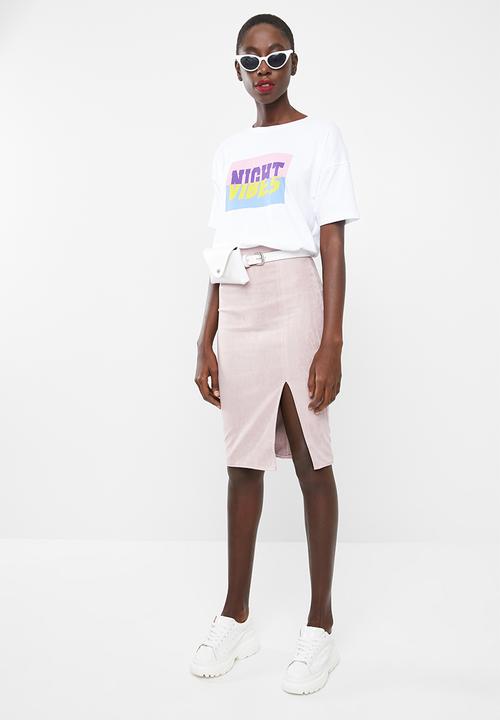 Missguided - Faux suede side split midi skirt - pink