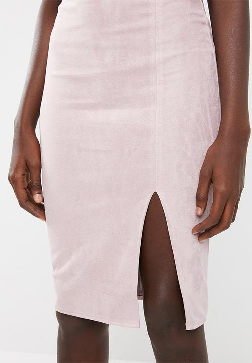 Missguided - Faux suede side split midi skirt - pink