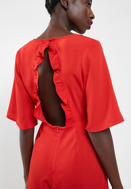 Missguided - Plain tie back playsuit - red