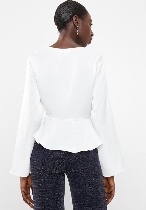 Missguided - Flute sleeve blouse peplum - white