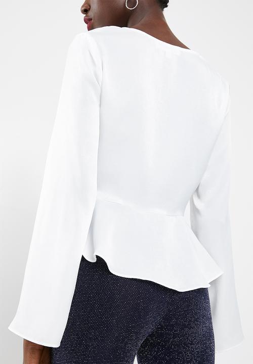 Missguided - Flute sleeve blouse peplum - white