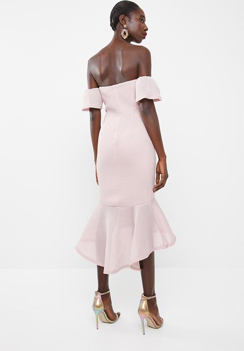 Missguided - Bonded fishnet bardot midi dress - pink