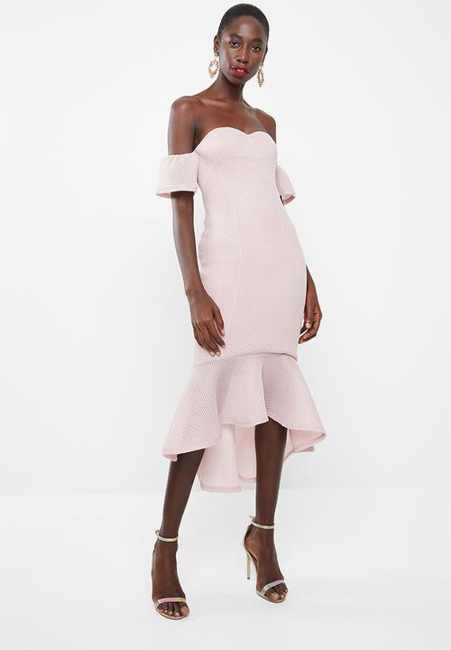 Missguided - Bonded fishnet bardot midi dress - pink