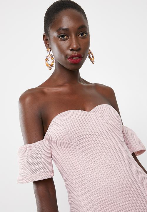 Missguided - Bonded fishnet bardot midi dress - pink