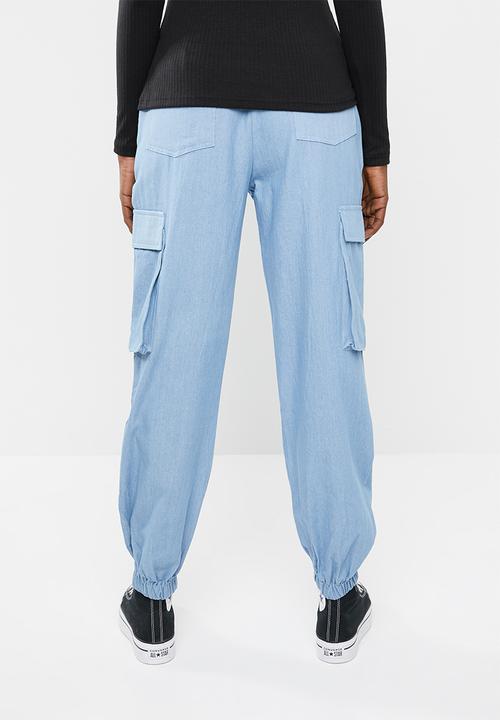 Missguided - Denim look cargo combat jean - blue