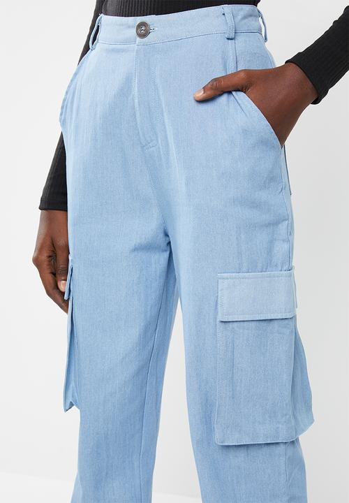 Missguided - Denim look cargo combat jean - blue