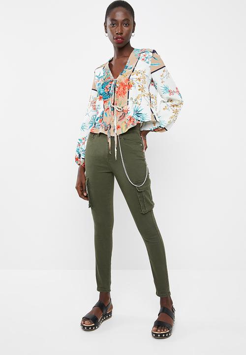 Missguided - Sinner high waisted combat skinny - khaki green
