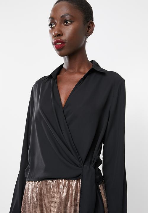 Missguided - Wrap over tie side blouse - black