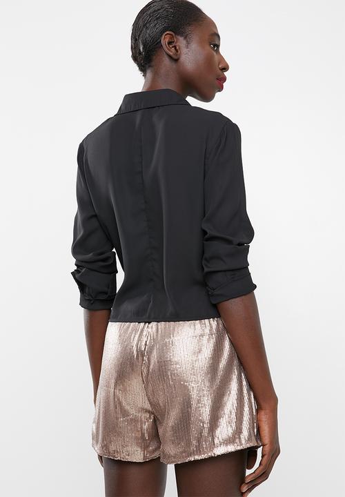 Missguided - Wrap over tie side blouse - black