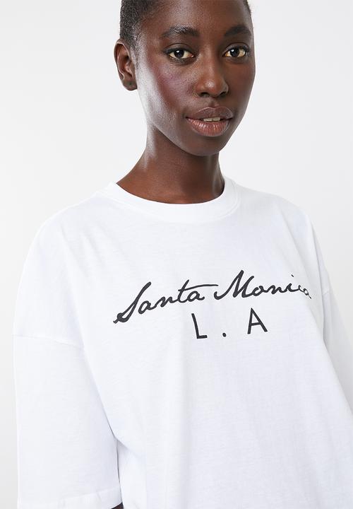 Missguided - Santa monica oversized tee pj set - black & white