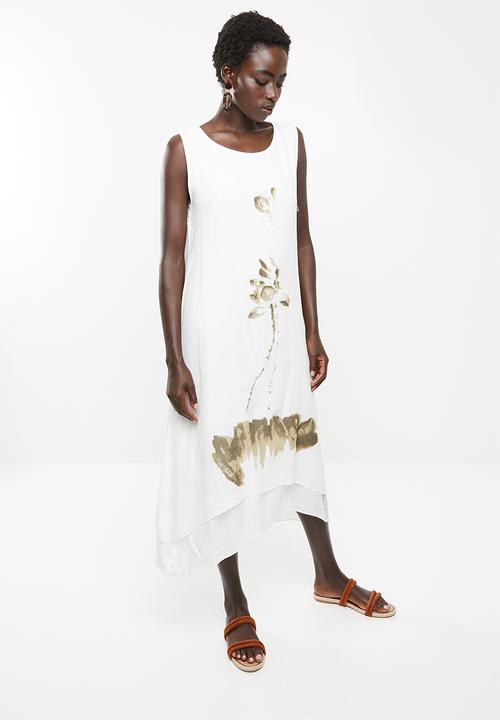 Revenge - Watercolour flower double layer dress - white