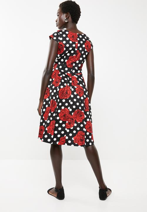 Revenge - Red rose tea dress - black