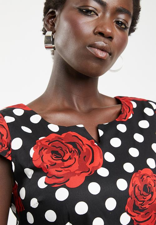 Revenge - Red rose tea dress - black