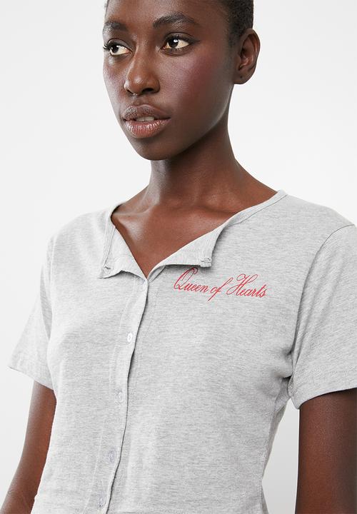 Missguided - Short sleeve button through short pj set - grey
