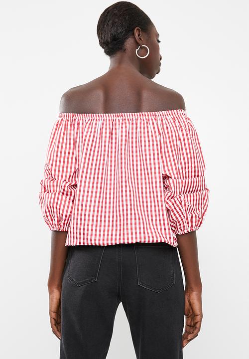 Revenge - Off-shoulder check top - red
