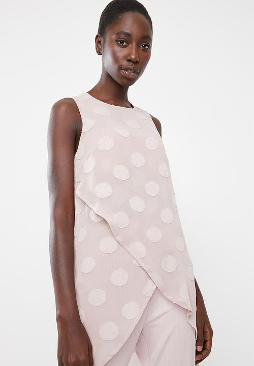 Revenge - Polka dot sleeveless tunic with cross over hem - pink