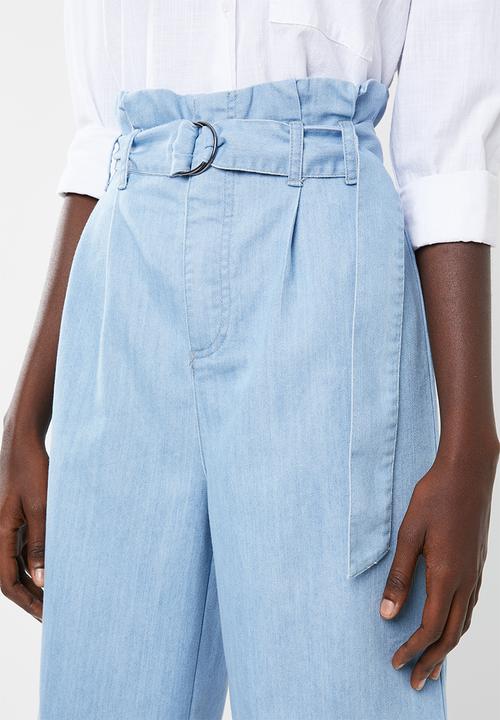 Superbalist - Soft denim pants with tie belt - blue