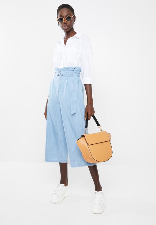 Superbalist - Soft denim pants with tie belt - blue