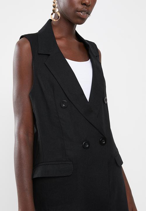 Superbalist - Sleeveless double breast linen blend blazer - black