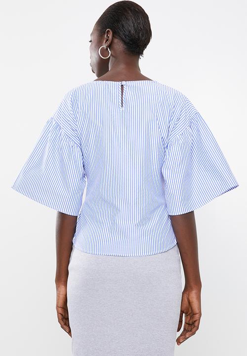 Superbalist - Poplin blouse with bow - blue & white