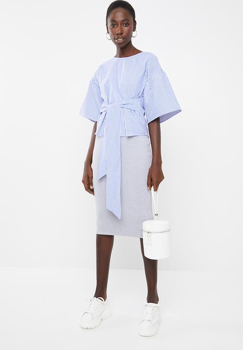 Superbalist - Poplin blouse with bow - blue & white