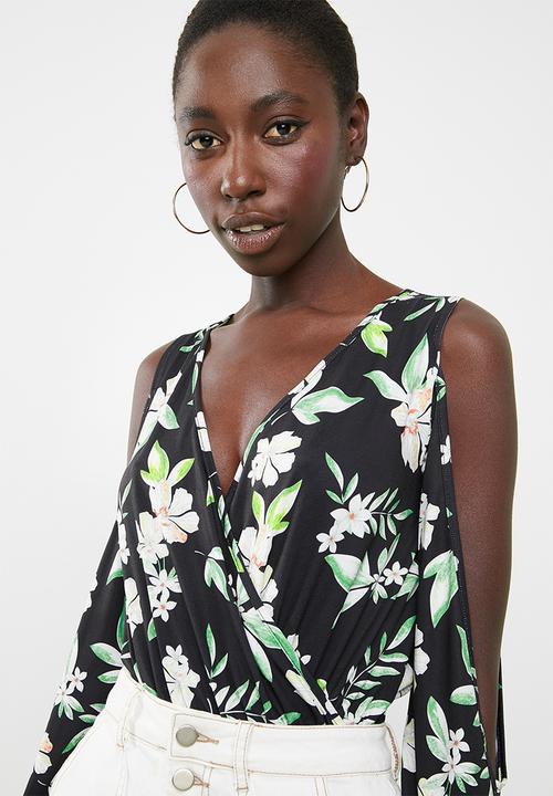 Superbalist - Flower cold shoulder twofer bodysuit - black