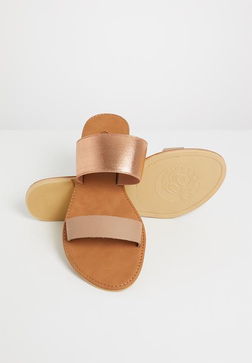 edit - Double band sandals - beige & rose gold 