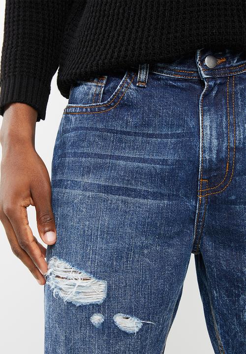 Superbalist - Regular tapered cropped ripped jeans - blue