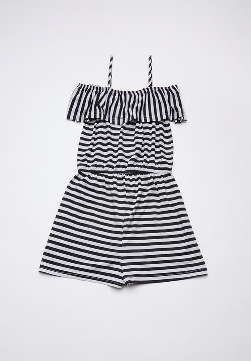 Rebel Republic - Ruffle trim playsuit - black & white