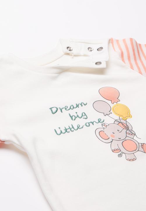 Baby Corner - Elephant printed pyjama set  - white & peach