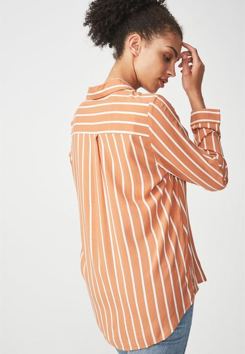 Cotton On - Rebecca shirt - orange & white 