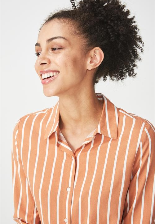 Cotton On - Rebecca shirt - orange & white 